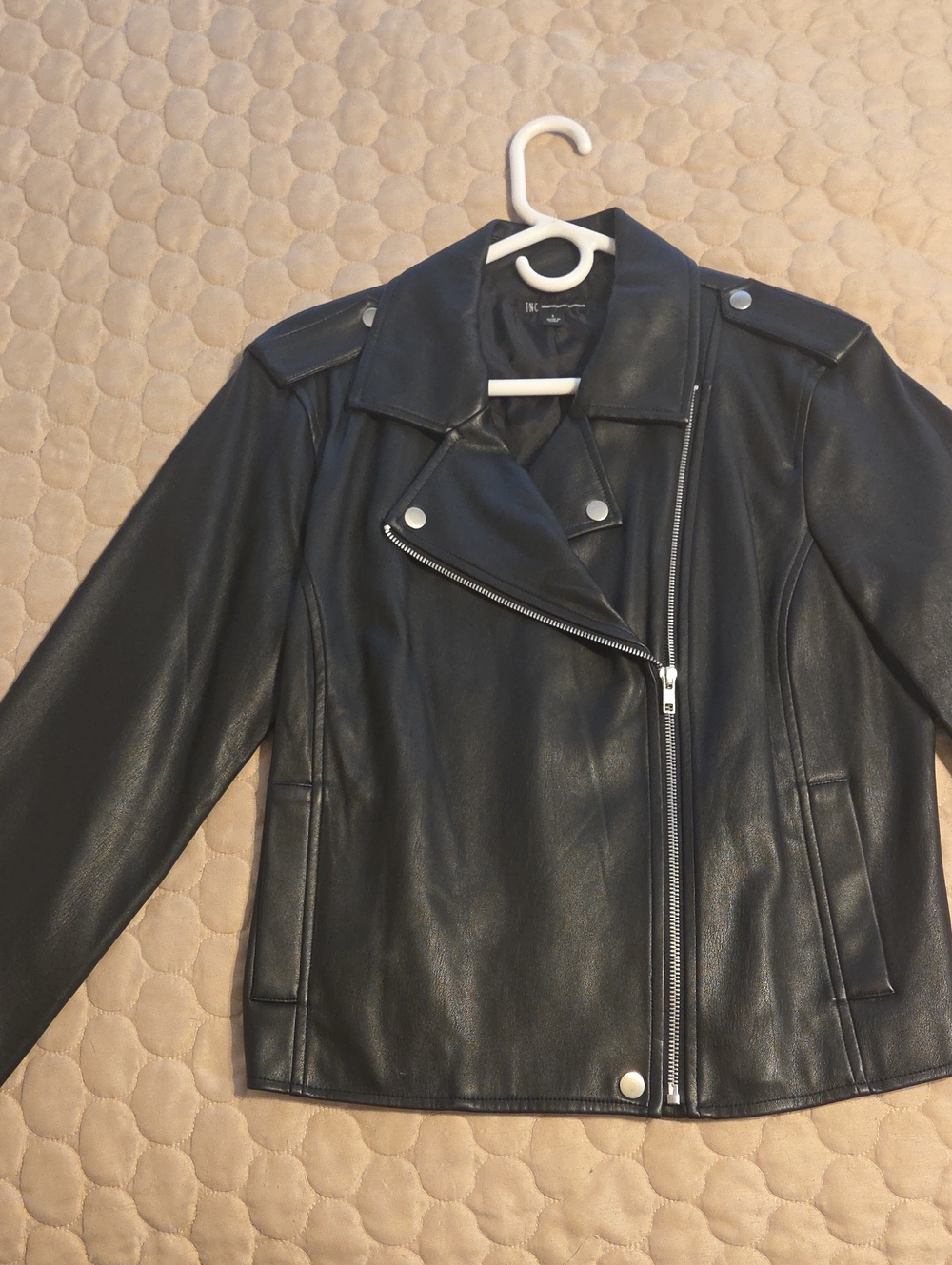 INC International Concepts Black Faux Leather Asymmetrical Moto Jacket